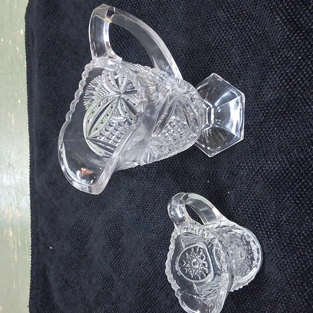 Vintage pressed patterned glass/crystal pitchers - set of 2